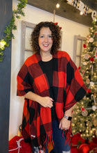 Load image into Gallery viewer, Buffalo Plaid Ruana with Fringe - RED