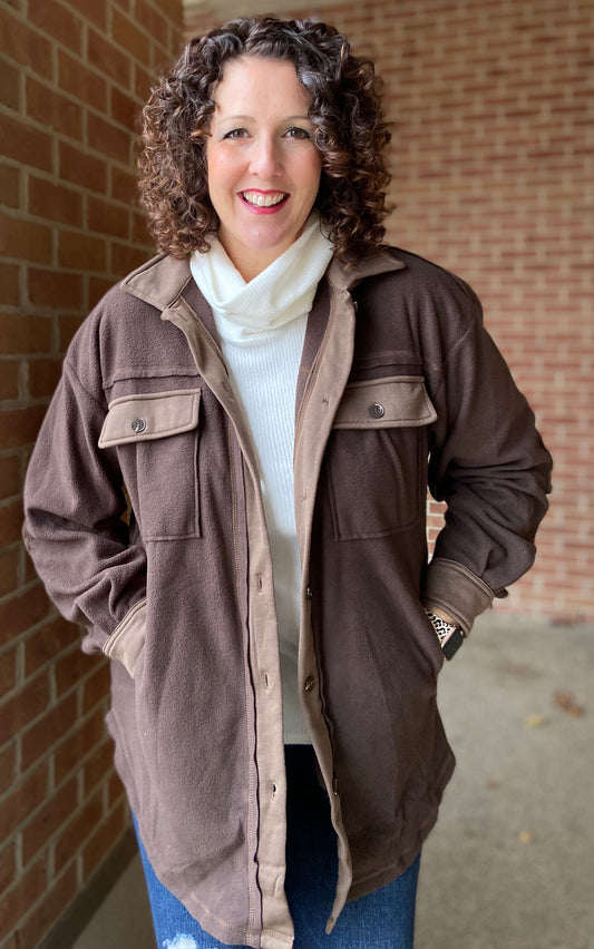 Patched and Edgy Shacket - ESPRESSO