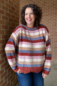 Chenille Striped Sweater - MAUVE/GRAY