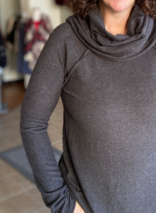 Cozy Brushed Cowl Neck Top - CHARCOAL