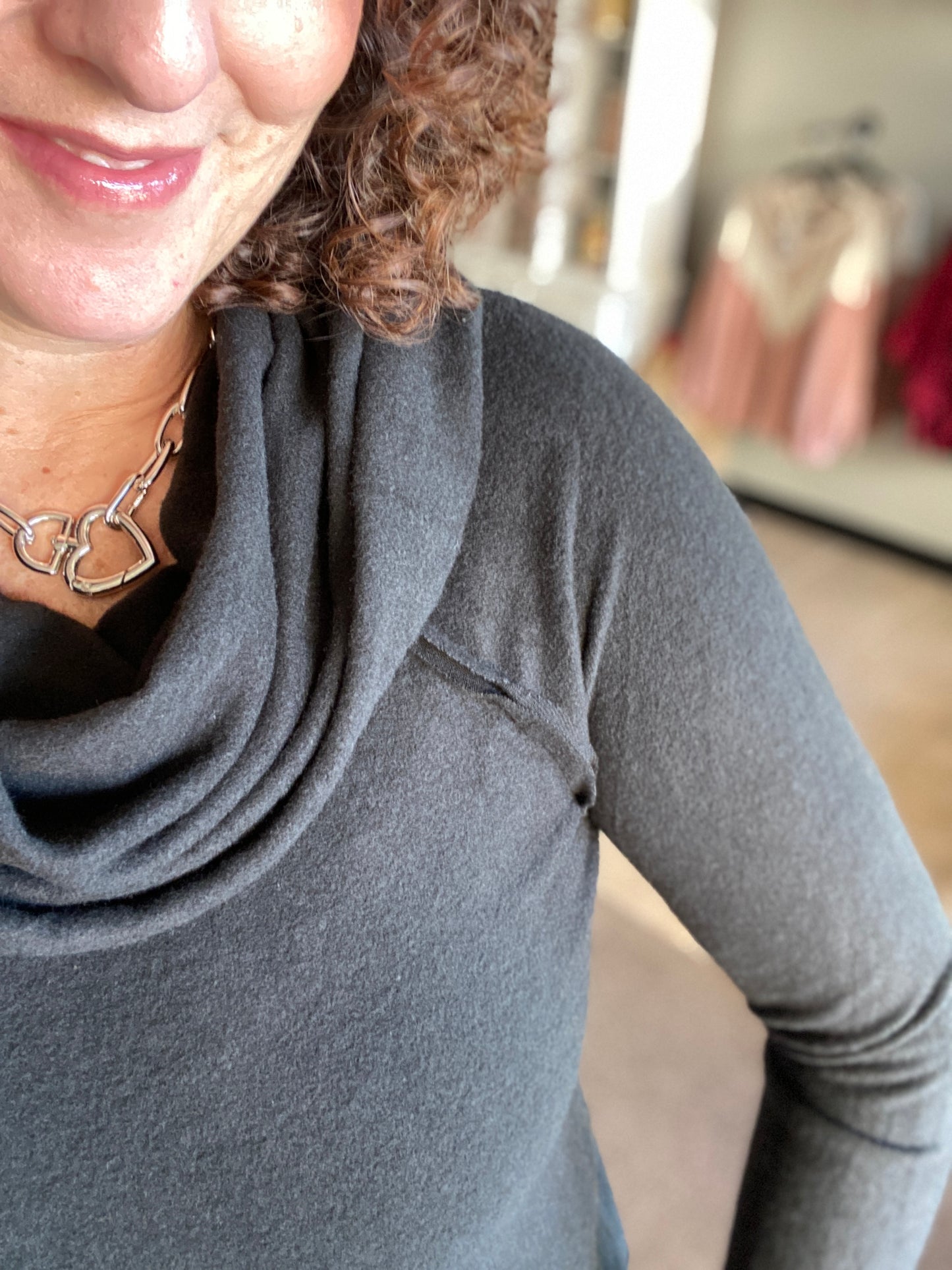 Cozy Brushed Cowl Neck Top - BLACK