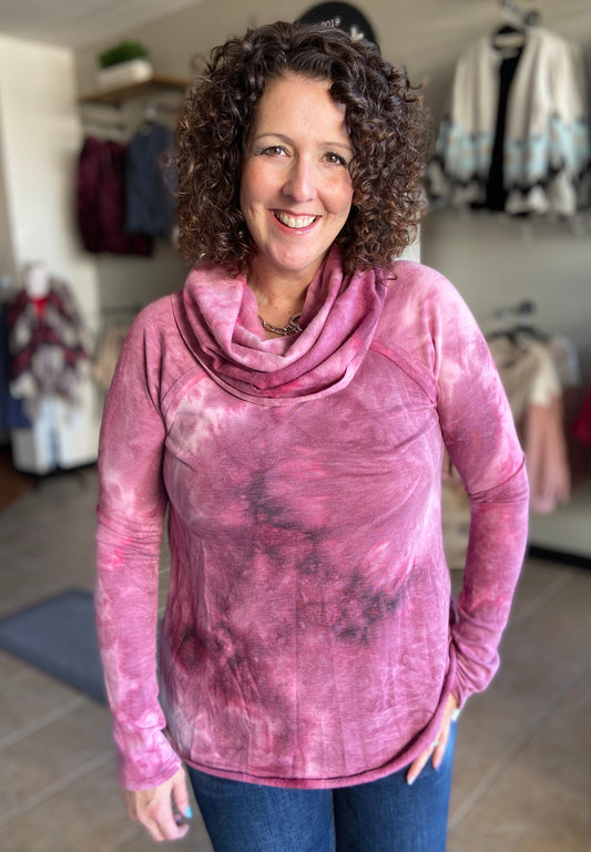 Cozy Tie Dye Cowl Neck Top