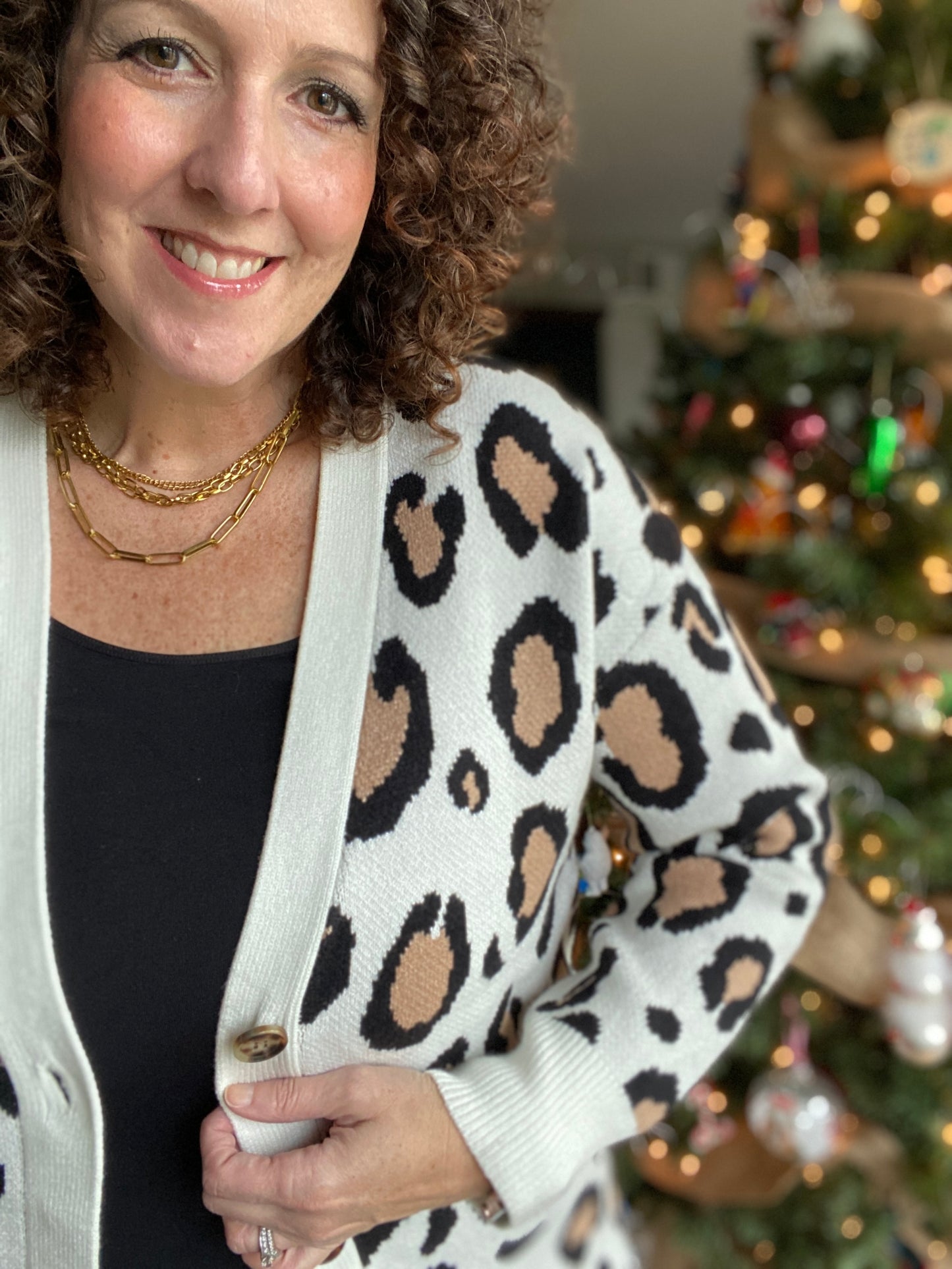 Ivory Leopard Button Down Cardigan