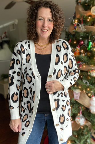 Ivory Leopard Button Down Cardigan