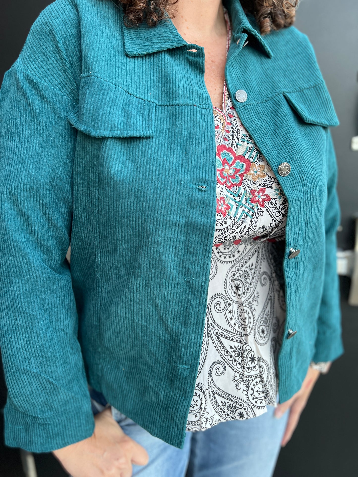 Jade Corduroy Button Down Top