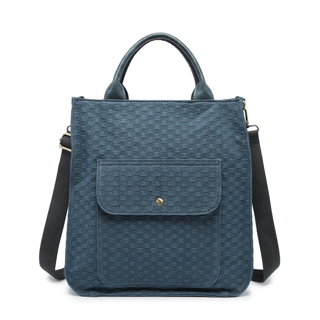 Woven Checkered Satchel with Shoulder Strap