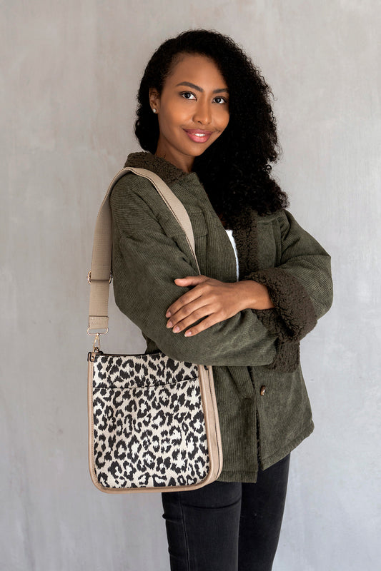 Black and Tan Leopard Crossbody Bag