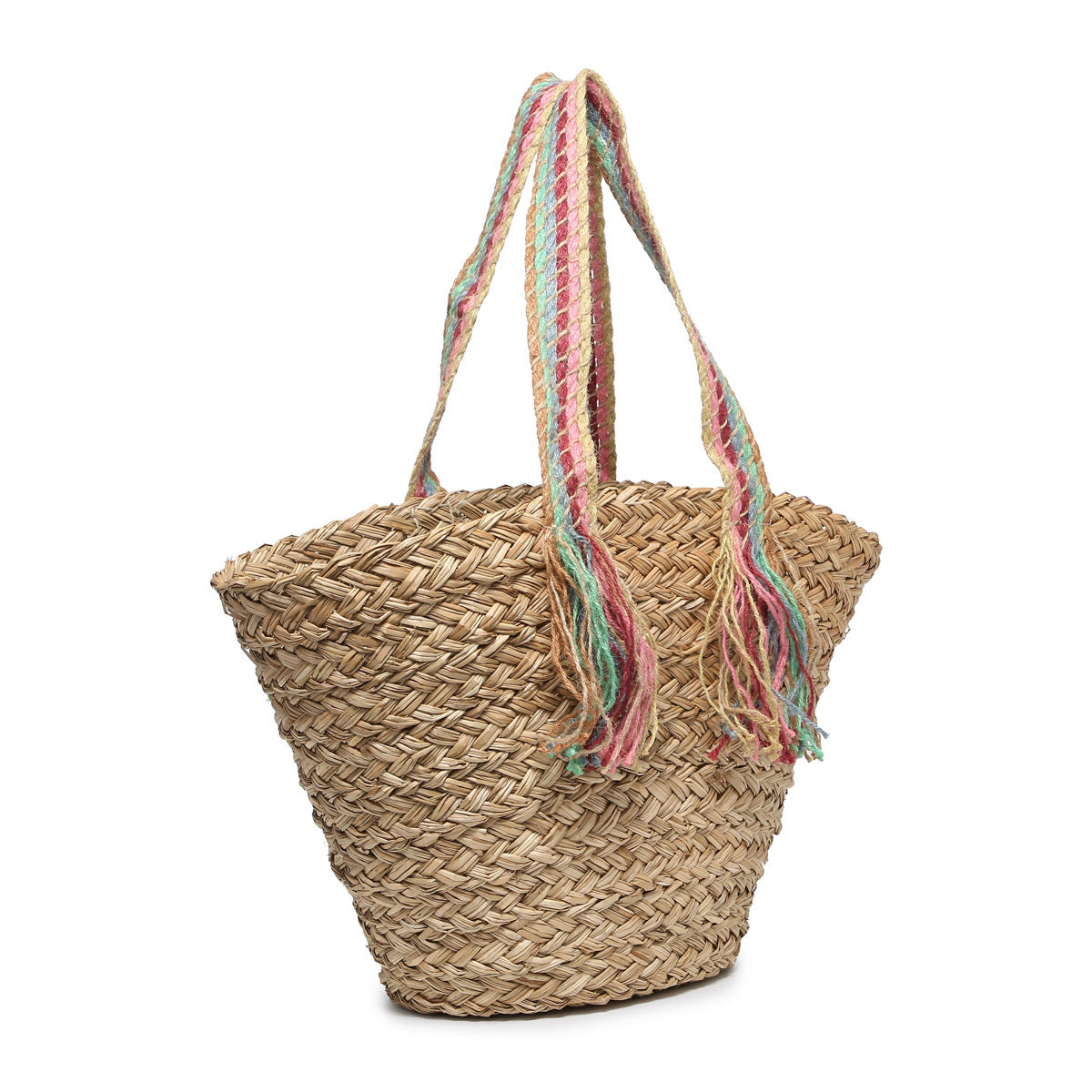 Seagrass Tote with Rainbow Handles