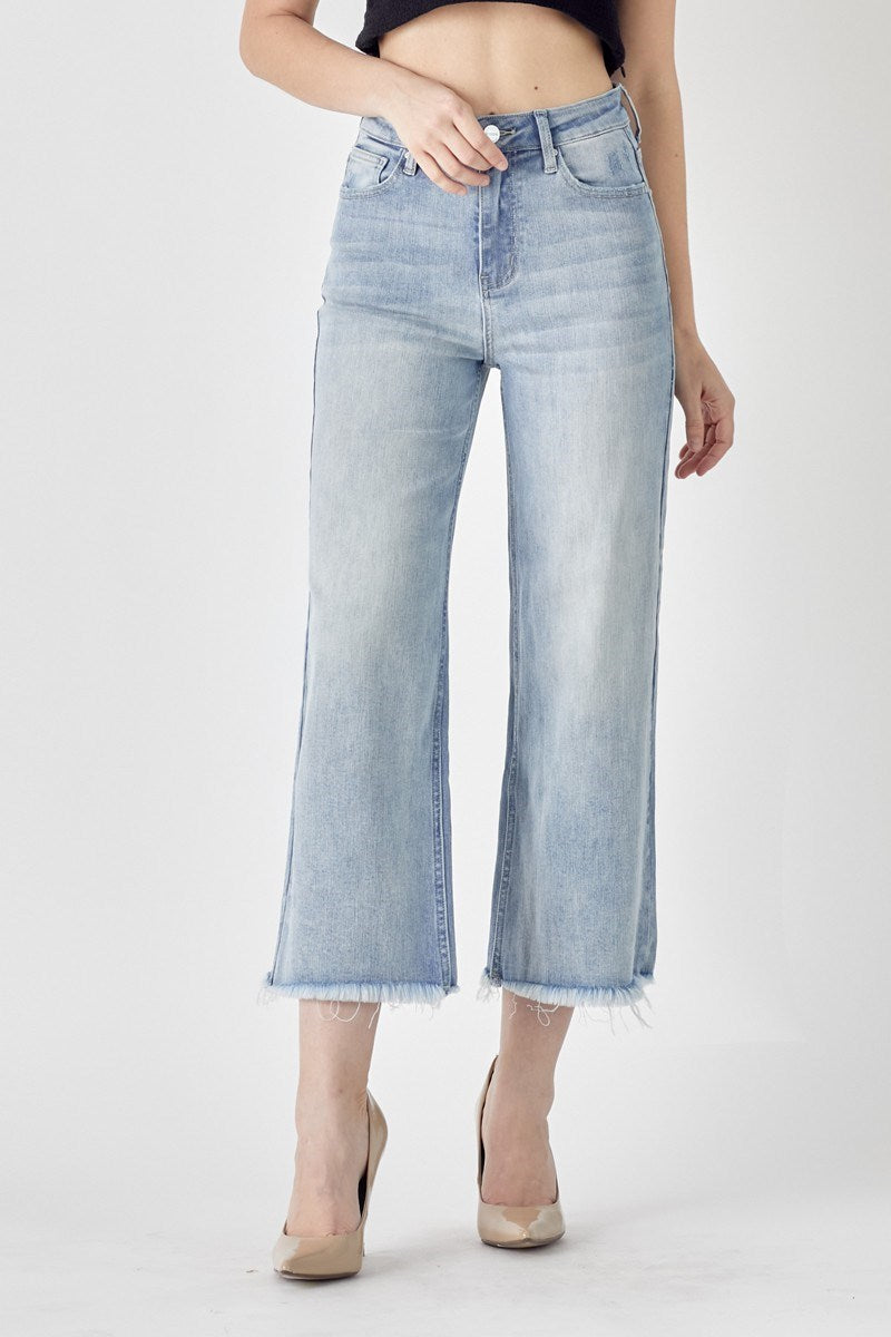 RISEN Frayed Ankle Wide Leg Jeans