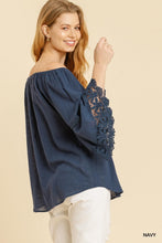 Load image into Gallery viewer, Lace Sleeve Off the Shoulder Curvy Top - NAVY