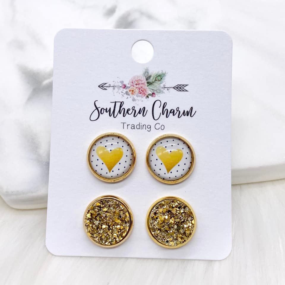 Gold Heart Stud Set