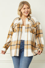 Load image into Gallery viewer, Cozy Plaid Curvy Shacket - CAMEL