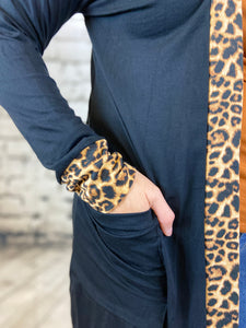 Leopard Trim Solid Cardigan