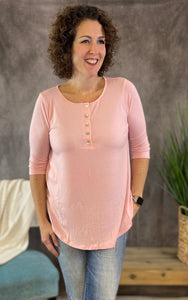 Dolphin Hem Button Front Top - DUSTY PINK