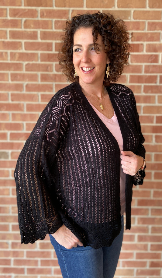 Crocheted Cardigan with Scalloped Edge