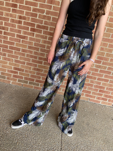 Botanical Leaf Wide Leg Pants