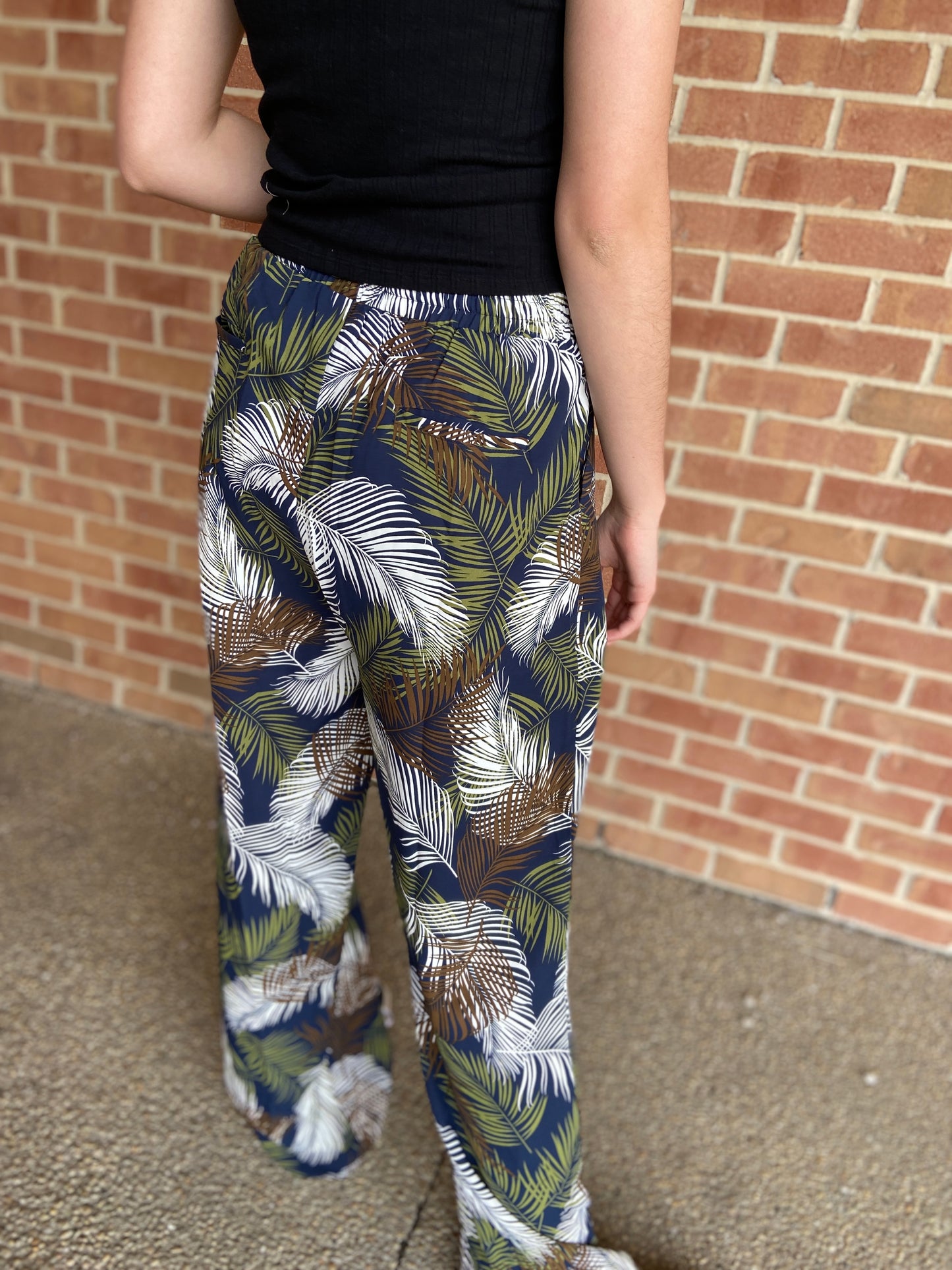 Botanical Leaf Wide Leg Pants