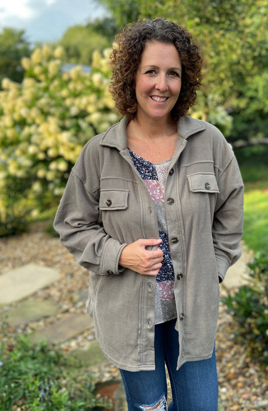 Cozy Fleece Shacket - FOG