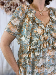 Ruffled Floral Cross Front Top