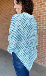 Cross Knit Poncho - BLUE