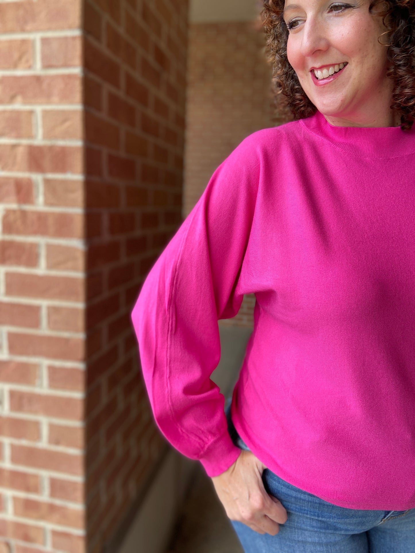 Ultra Soft Sweater with Puff Sleeves - HOT PINK