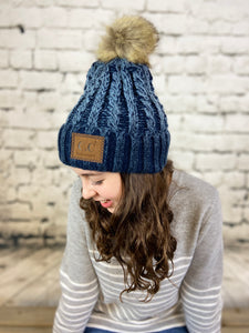 CC Ombre Cable Knit Pom Beanie