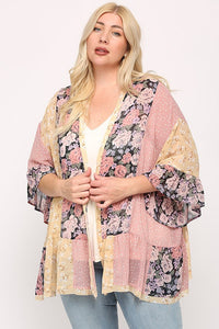 Dot and Floral Curvy Kimono