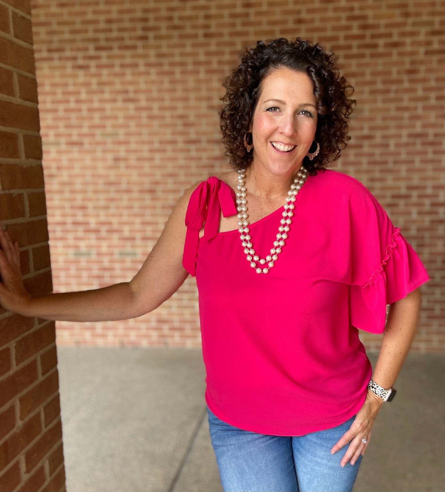 One Arm Tie Shoulder Top - FUCHSIA