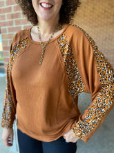 Load image into Gallery viewer, Dolman Waffle Knit Top with Animal Accents - RUST