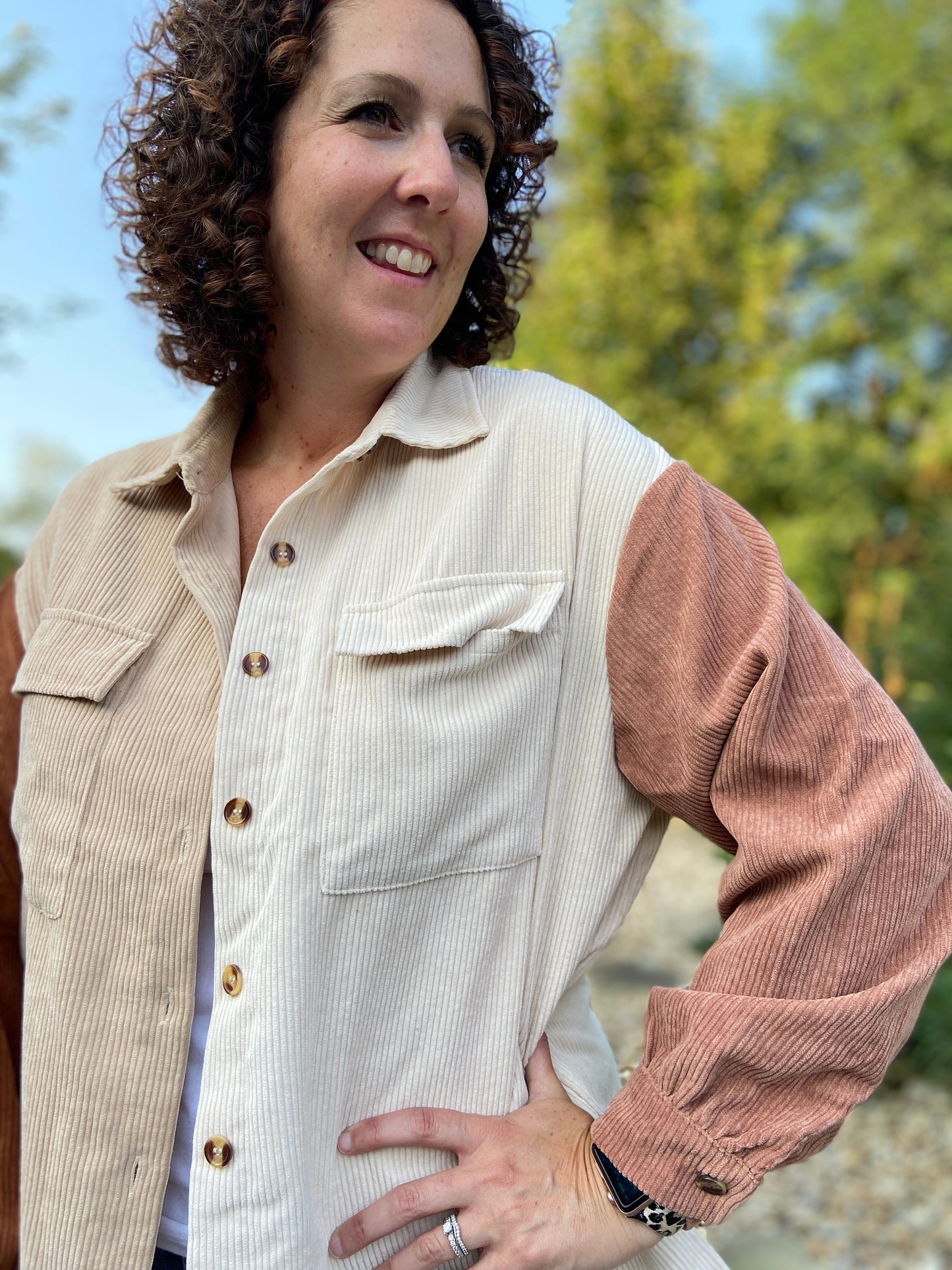 Colorblock Corduroy Button Down Top