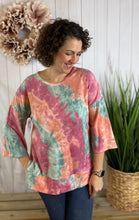 Load image into Gallery viewer, Tie Dye Banded Bottom Top with Bell Sleeve