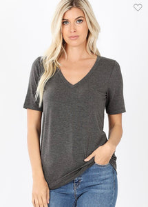 Cotton V Neck Solid Tee