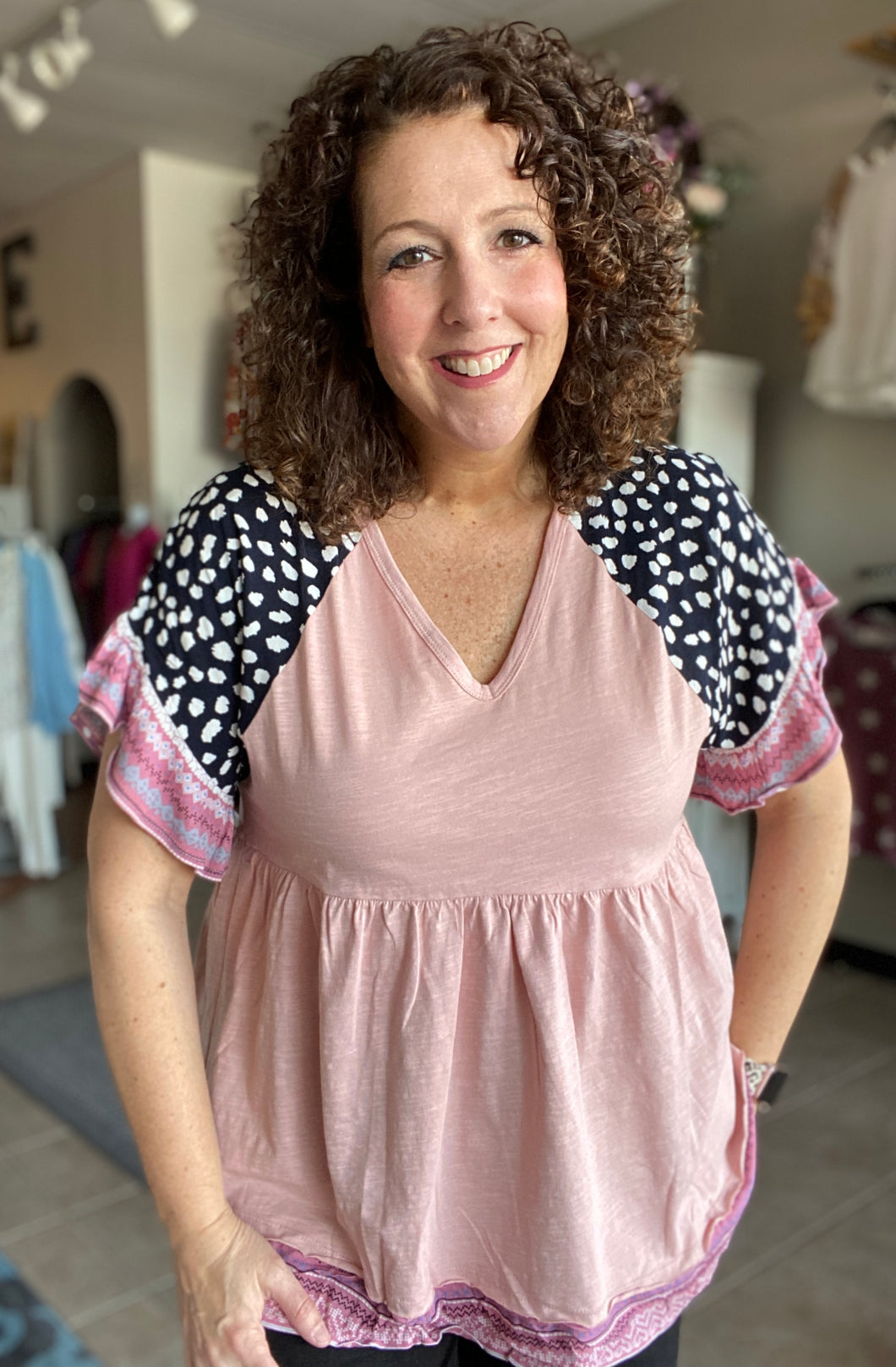 Blush and Dot Sleeve Top