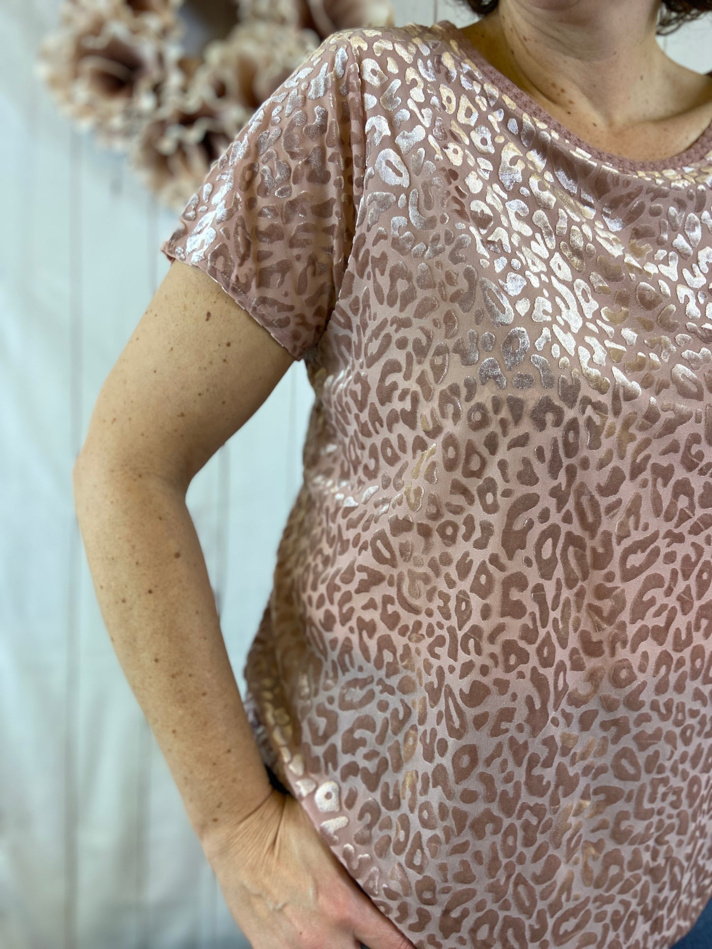 Velvet Leopard Burnout Top - BLUSH