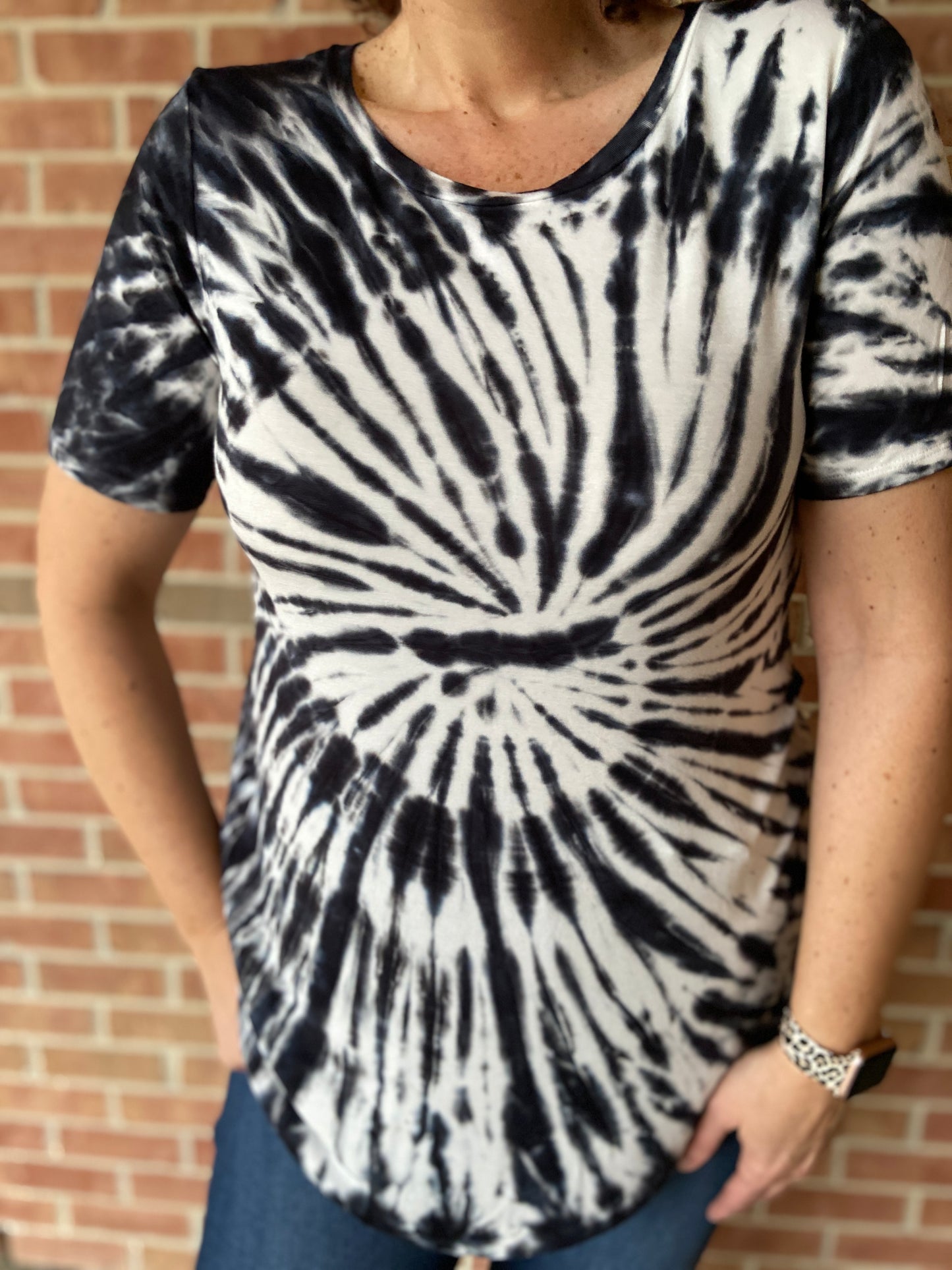 Tie Dye Round Neck Tee - BLACK