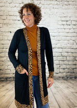 Load image into Gallery viewer, Leopard Trim Solid Cardigan