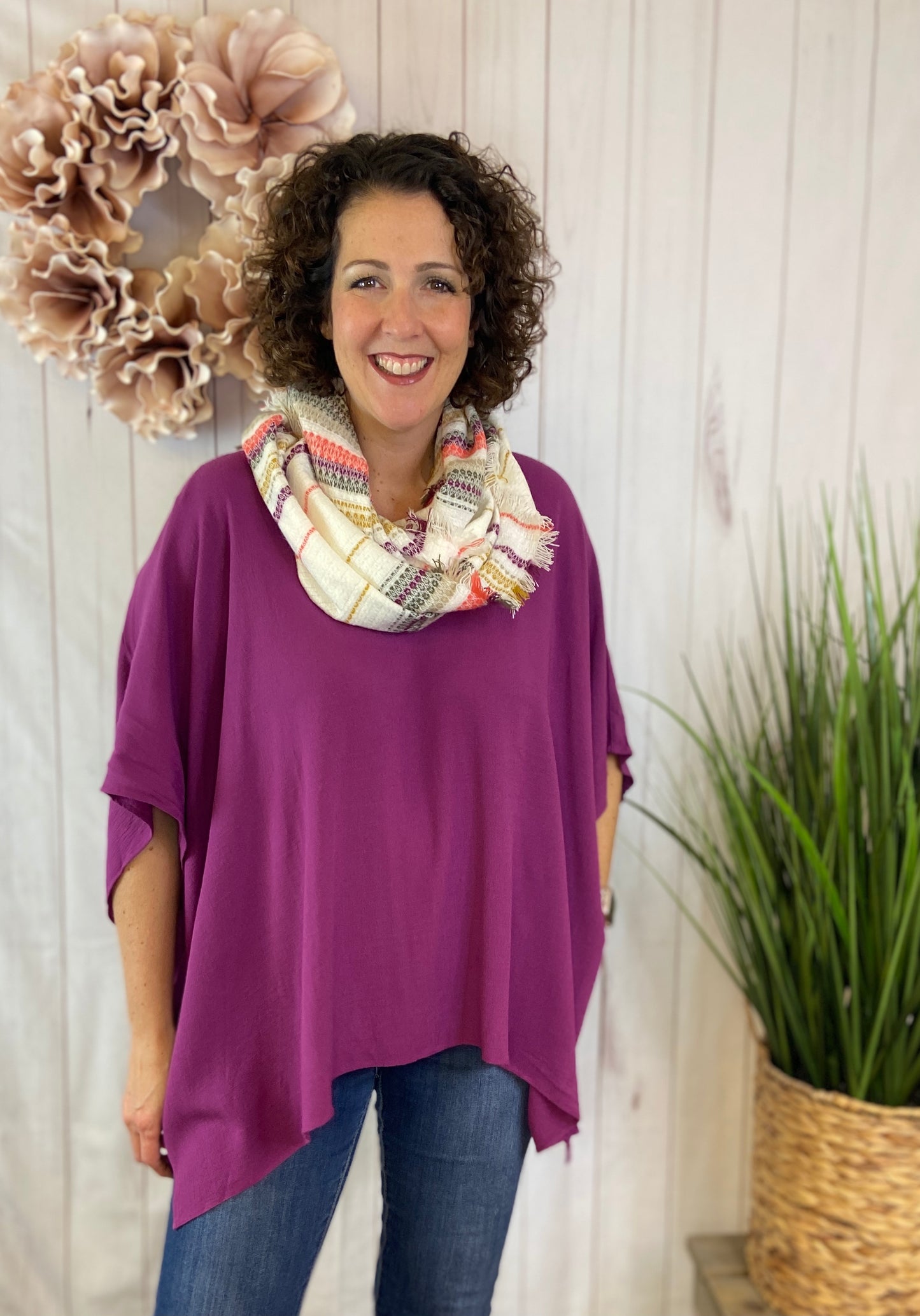 Drop Shoulder Poncho Style Tunic Top - PURPLE