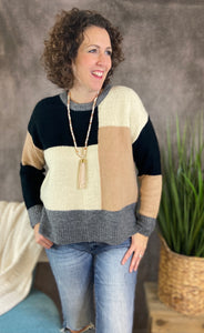 Colorblock Sweater with Long Fabric Back