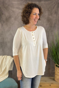 Dolphin Hem Button Front Top - IVORY