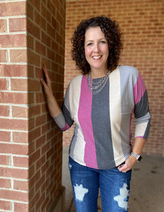 Vertical Stripe Dolman Sleeve Top