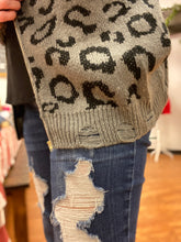 Load image into Gallery viewer, Distressed Zip Front Leopard Sweater