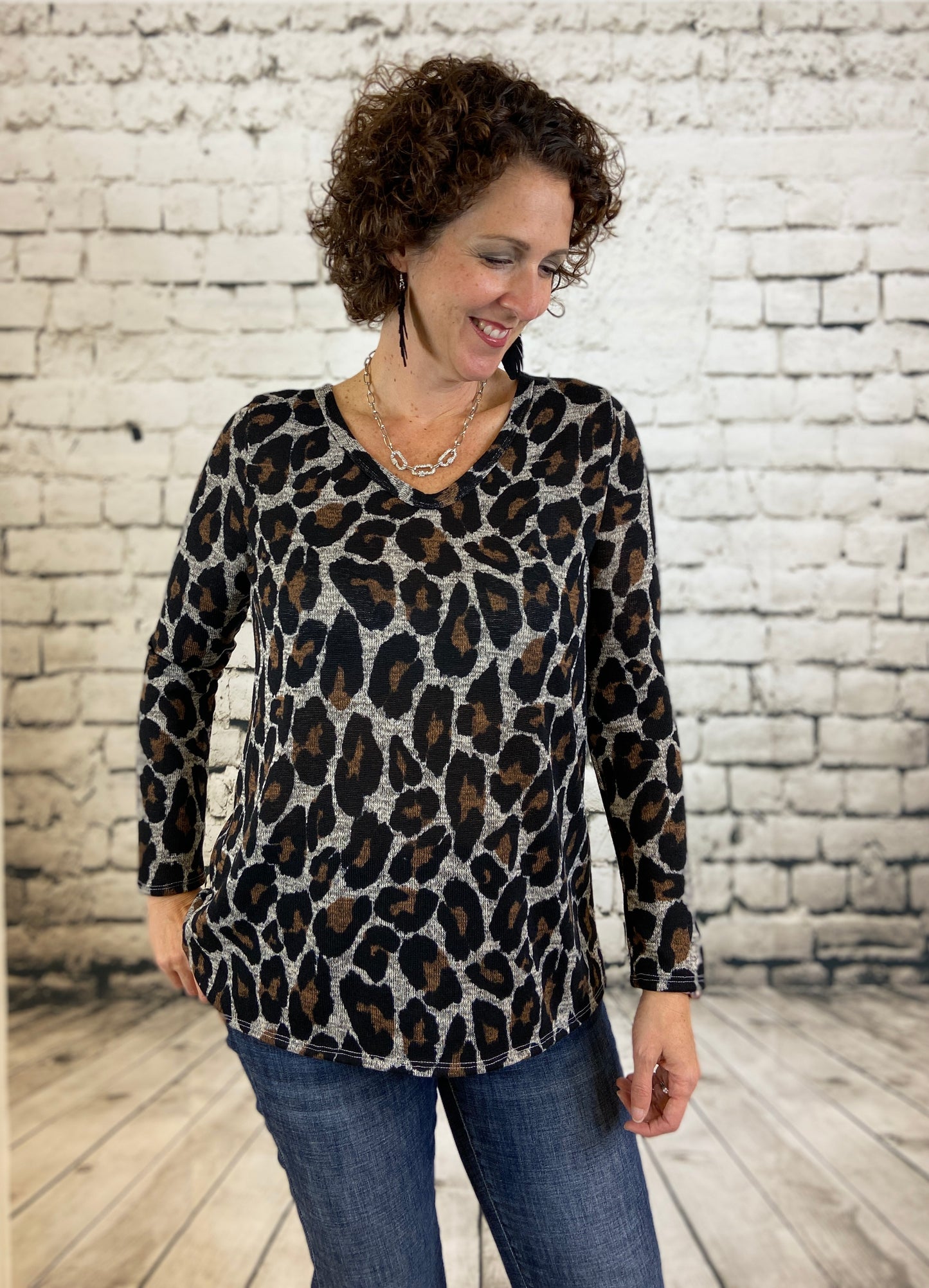 Leopard Slub Hacci Knit Top