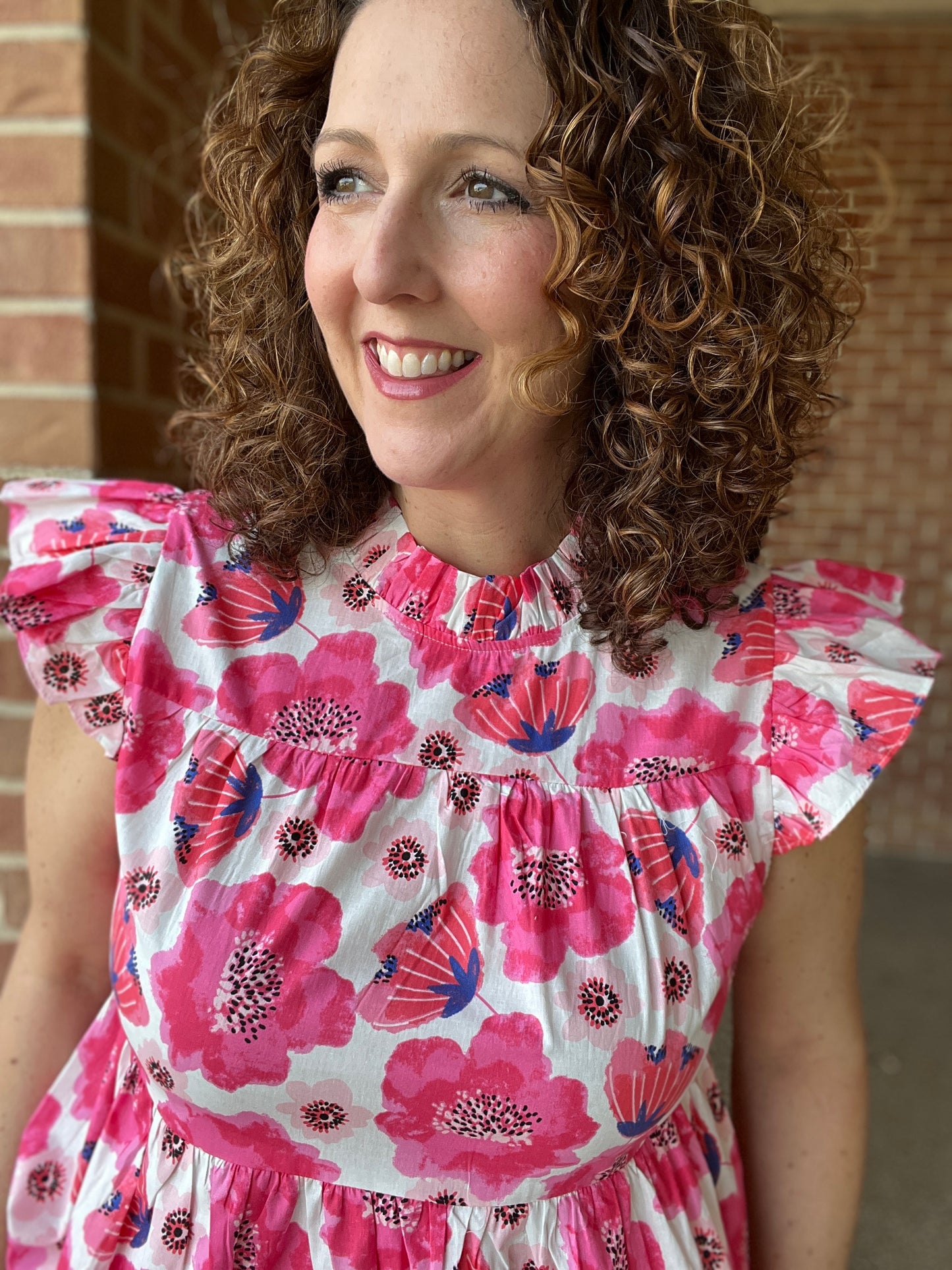 Tiered Pink Floral Top with Ruffled Sleeves