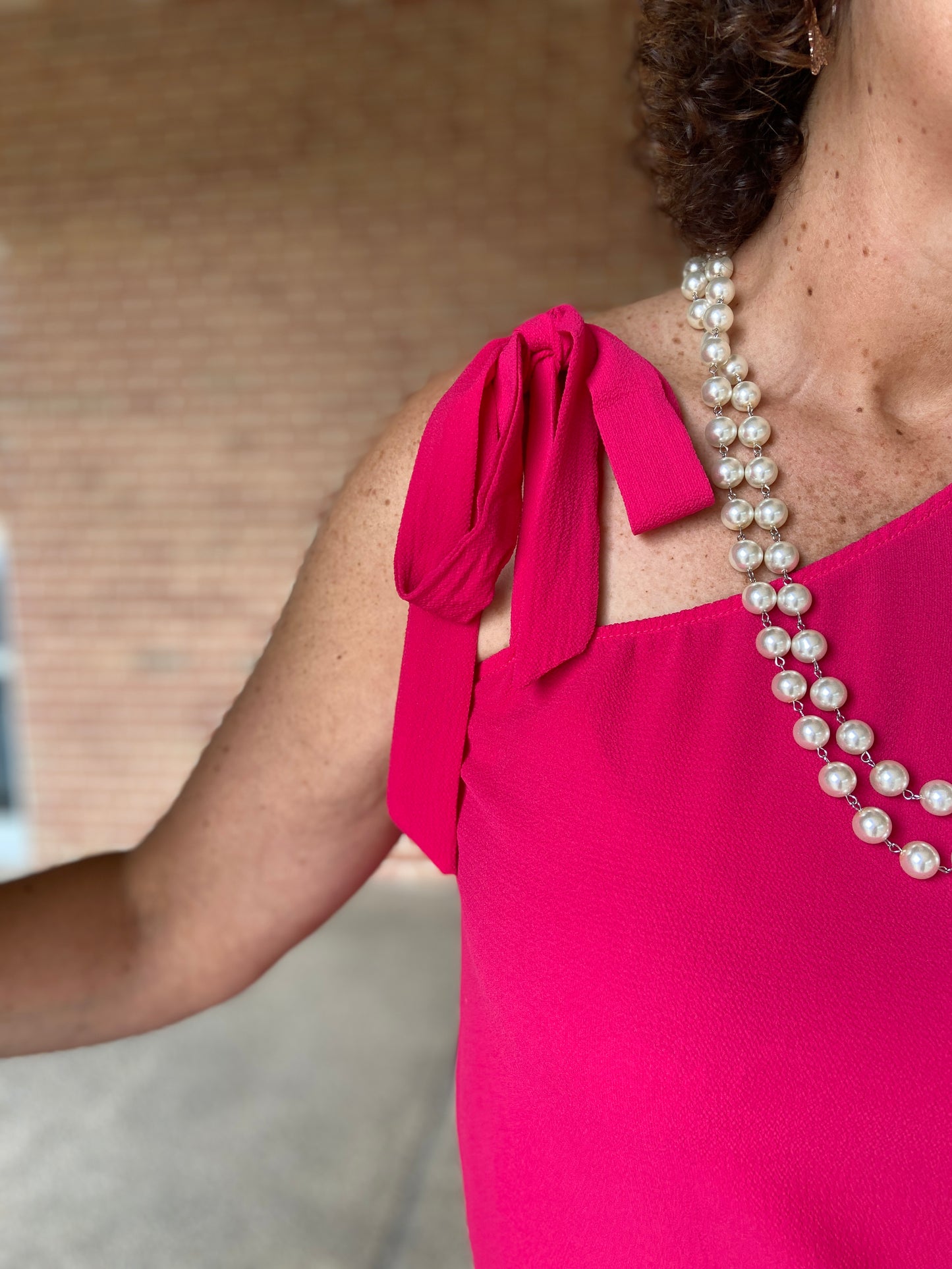 One Arm Tie Shoulder Top - FUCHSIA