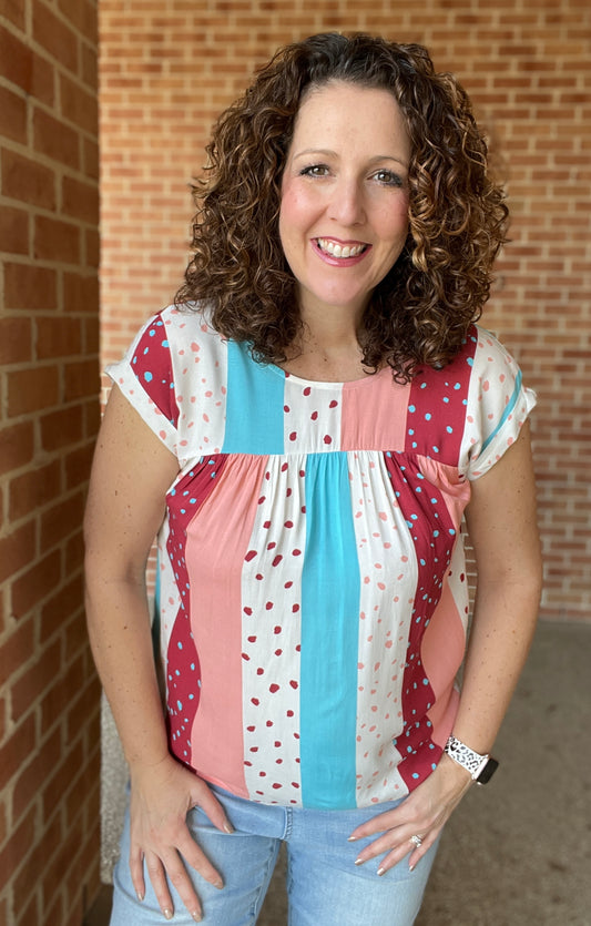 Stripe and Dot Print Top