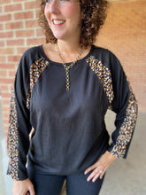 Load image into Gallery viewer, Dolman Waffle Knit Top with Animal Accents - BLACK