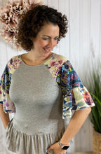 Load image into Gallery viewer, Multi Fabric Sleeve Top with Ruffle Bottom