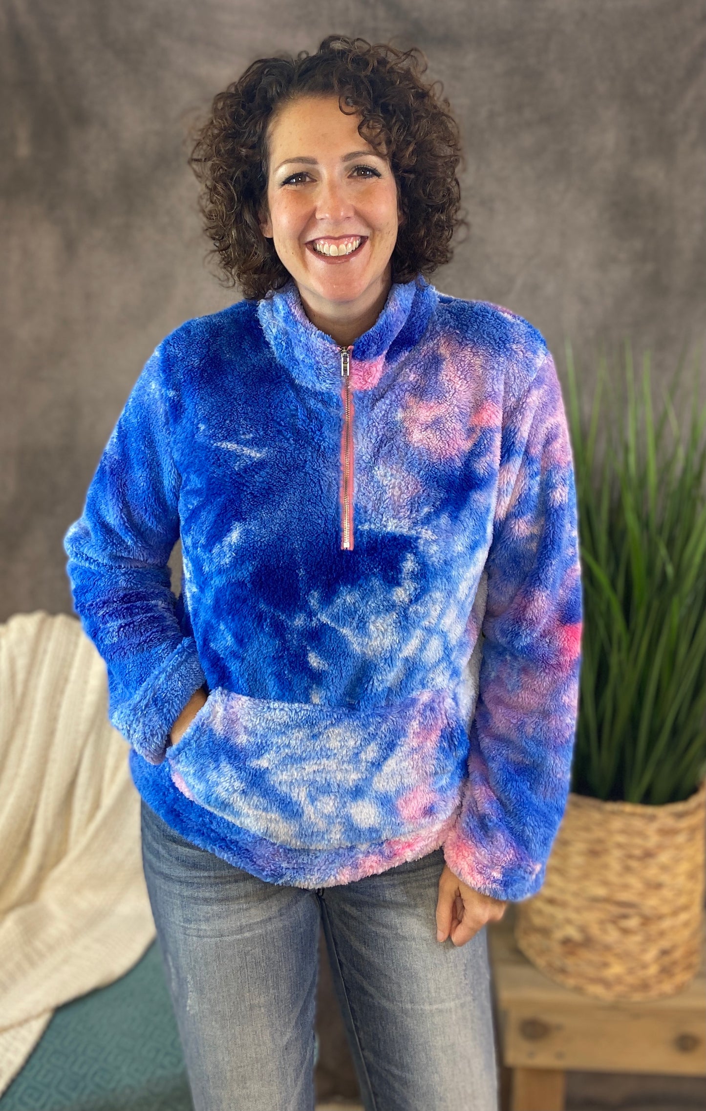 Tie Dye Half Zip Sherpa