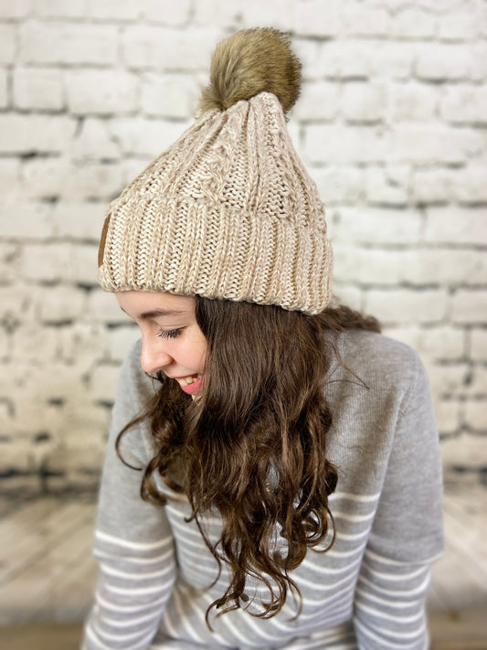 CC Ombre Cable Knit Pom Beanie