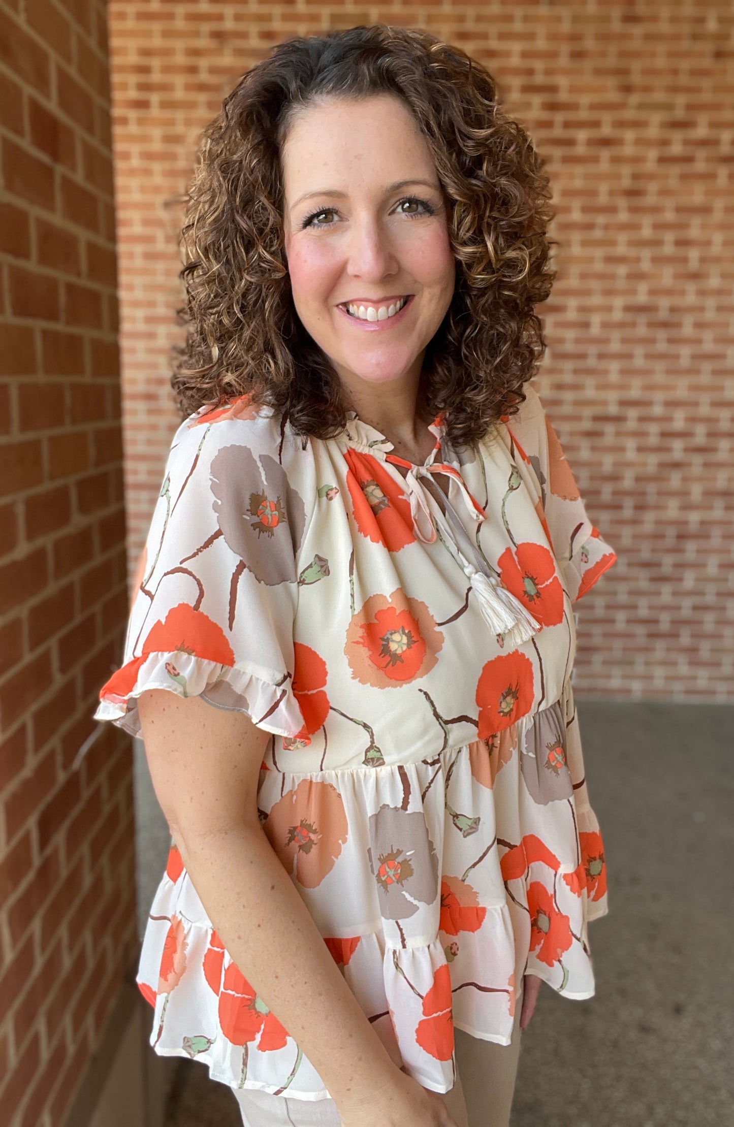 Floral Tiered Top with Tie Neck